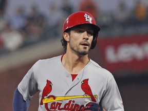 St. Louis Cardinals' Randal Grichuk rounds the bases after hitting a two-run home run against the San Francisco Giants during the second inning of a baseball game, Thursday, Aug. 31, 2017, in San Francisco. (AP Photo/George Nikitin)