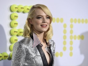 Emma Stone arrives at the Los Angeles premiere of "Battle of the Sexes" on Saturday, Sept. 16, 2017 in Los Angeles. (Photo by Jordan Strauss/Invision/AP)