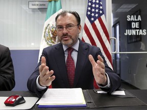 Mexico's Secretary of Foreign Relations Luis Videgaray speaks at the Consulate General of Mexico in Los Angeles Tuesday, Sept. 12, 2017. Videgaray announced support for young immigrants whose protection from deportation is being terminated by Trump. (AP Photo/Reed Saxon)