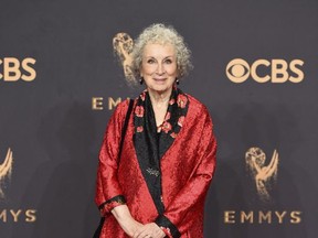 Margaret Atwood poses in the press room at the 69th Primetime Emmy Awards on Sunday, Sept. 17, 2017, at the Microsoft Theater in Los Angeles. Atwood was the toast of Tinseltown as "The Handmaid's Tale," based on her 1985 dystopian novel, won eight trophies. THE CANADIAN PRESS/AP-Invision, Jordan Strauss
