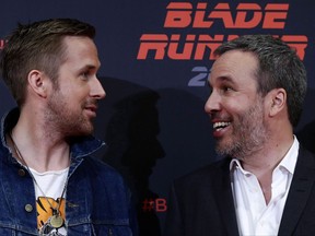 Actor Ryan Gosling, left, and Director Denis Villeneuve pose to the media during a photocall to promote the film "Blade Runner 2049" in Barcelona, Spain, on June 19, 2017. Quebec director Denis Villeneuve's highly anticipated "Blade Runner" sequel will open the Montreal Festival du nouveau cinema. Organizers say "Blade Runner 2049" will be presented at a special Oct. 4 screening -- two days before it hits theatres. THE CANADIAN PRESS/AP, Manu Fernandez