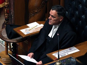 Speaker of the legislature Darryl Plecas delivers remarks before the speech from the throne in the legislative assembly in Victoria, B.C., on Friday, September 8, 2017. British Columbia's Liberal party has kicked out one of its caucus members for taking the role of Speaker in the NDP minority government.Darryl Plecas, MLA for Abbotsford South, took the Speaker position Friday to the surprise of his party. THE CANADIAN PRESS/Chad Hipolito