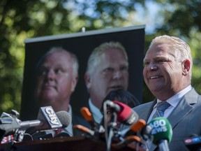 Former Toronto city councillor Doug Ford announces he is publishing a book: "Ford Nation, Two Brothers, One Vision: The True Story of the People's Mayor," at a news confererce in Toronto, Tuesday, Sept.13, 2016. Former Toronto city councillor Doug Ford says he will be running for mayor in the 2018 municipal election. THE CANADIAN PRESS/Christopher Katsarov
