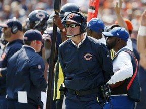 Chicago Bears head coach John Fox watches during the first half of an NFL football game against the Atlanta Falcons, Sunday, Sept. 10, 2017, in Chicago. (AP Photo/Nam Y. Huh)