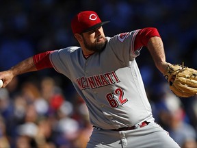 Cincinnati Reds' Jackson Stephens pitches against the Chicago Cubs during the first inning of a baseball game Saturday, Sept. 30, 2017, in Chicago. (AP Photo/Jim Young)