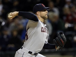 Cleveland Indians starting pitcher Corey Kluber throws against the Chicago White Sox during the first inning of a baseball game Thursday, Sept. 7, 2017, in Chicago. (AP Photo/Nam Y. Huh)
