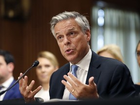 Former Utah Gov. Jon Huntsman testifies during a hearing of the Senate Foreign Relations Committee on his nomination to become the U.S. ambassador to Russia, on Capitol Hill, Tuesday, Sept. 19, 2017 in Washington. (AP Photo/Alex Brandon)