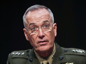 Joint Chiefs Chairman Marine Corps Gen. Joseph Dunford testifies before the Senate Committee on Armed Services on Capitol Hill in Washington, Tuesday, Sept. 26, 2017, to consider his reappointment. Dunford said he's not seen any shifts in North Korea's military posture despite the reclusive nation's threats to shoot down U.S. warplanes amid the "charged political environment" between Washington and Pyongyang. (AP Photo/Pablo Martinez Monsivais)