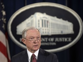 Attorney General Jeff Sessions makes a statement at the Justice Department in Washington, Tuesday, Sept. 5, 2017.