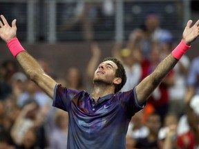 Juan Martin del Potro of Argentina exults after completing the comeback to defeat Dominic Thiem of Austria in five sets at the U.S. Open on Sept. 4.