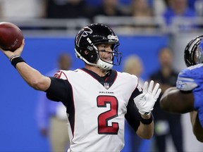 Atlanta Falcons quarterback Matt Ryan throws during the first half of an NFL football game against the Detroit Lions, Sunday, Sept. 24, 2017, in Detroit. (AP Photo/Duane Burleson)