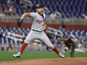 Washington Nationals' Gio Gonzalez delivers a pitch during the first inning of a baseball game against the Miami Marlins, Wednesday, Sept. 6, 2017, in Miami. (AP Photo/Gaston De Cardenas)
