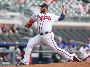 Atlanta Braves starting pitcher Luiz Gohara (64) delivers in the first inning of the first game of a baseball doubleheader against the Texas Rangers, Wednesday, Sep. 6, 2017, in Atlanta. (AP Photo/Todd Kirkland)