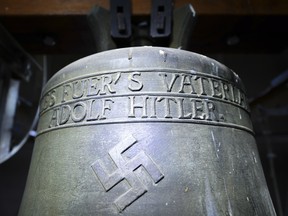 A May 19, 2017 picture of a Nazi-era church bell that still hangs in the town church in Herxheim am Berg, western Germany.