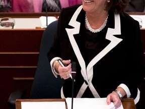 Nova Scotia Finance Minister Karen Casey delivers the provincial budget at the Nova Scotia Legislature in Halifax, Tuesday, Sept.26, 2017. THE CANADIAN PRESS/Ted Pritchard