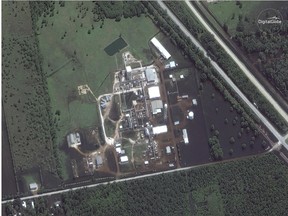 This combination of satellite images provided by DigitalGlobe shows the Arkema Inc. chemical plant in Crosby, Texas, on Jan. 29, 2017 and Aug. 31, 2017.