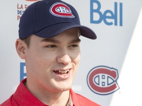 Montreal Canadiens forward Jonathan Drouin speaks to reporters before the team's annual charity golf tournament in Laval, Que., on Sept. 11.