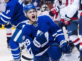 Toronto Maple Leafs right wing William Nylander celebrates his goal against the Washington Capitals during on Monday, April 17, 2017.