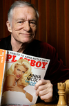 Hugh Hefner with an issue of Playboy in 2007.
