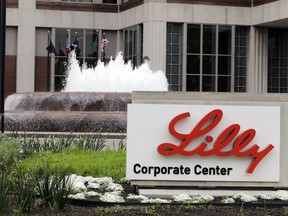 This April 26, 2017, photo shows the Eli Lilly and Co. corporate headquarters in Indianapolis. On Thursday, Sept. 28, 2017, the Food and Drug Administration approved Eli Lilly's Verzenio, a new medicine for treating adults with a common type of breast cancer that has spread. (AP Photo/Darron Cummings)
