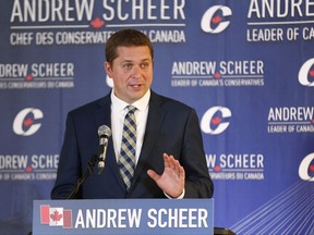 Conservative Party of Canada leader Andrew Scheer speaks at his shadow cabinet meeting in Winnipeg, Thursday, September 7, 2017. Scheer opened a two-day meeting of Conservative MPs and senators by hammering on the Liberal government's plan to end what it calls unfair tax advantages for the wealthy by changing elements of the tax code. THE CANADIAN PRESS/John Woods