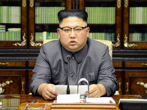 North Korean leader Kim Jong Un delivers a statement in Pyongyan in reaction to a speech made earlier in the week by U.S. President Donald Trump at the UN General Assembly.