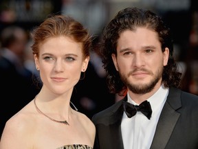 Rose Leslie and Kit Harington attend The Olivier Awards at The Royal Opera House on April 3, 2016 in London, England.