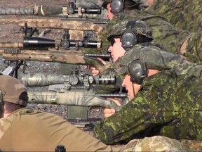 Snipers take part in the 19th annual Canadian International Sniper Concentration at CFB Gagetown in Oromocto, N.B., in this Friday, Sept. 8, 2017 photo taken from video. Some of the world's best snipers are gathered at Canadian Forces Base Gagetown, to compete against their peers in an elite profession that is the stuff of movies and myths. THE CANADIAN PRESS/Kevin Bissett