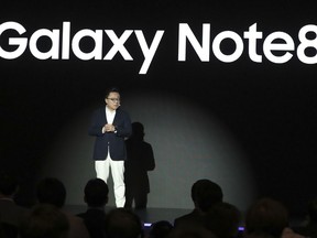 Koh Dong-jin, president of mobile business at Samsung Electronics, speaks during a media day for Galaxy Note 8 in Seoul, South Korea, Tuesday, Sept. 12, 2017. Samsung Electronics says its aims to launch a foldable smartphone next year under its Galaxy Note brand. Koh said Tuesday that the company is currently setting its eyes on 2018 to release a smartphone with a bendable display but there are several hurdles it has to overcome. (AP Photo/Lee Jin-man)