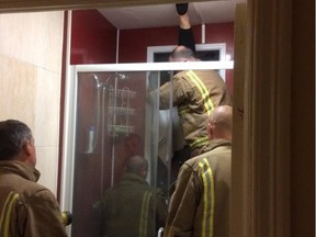 Bristol firefighters rescue a woman who became trapped while freeing her own tissue-wrapped human waste from a window ledge.