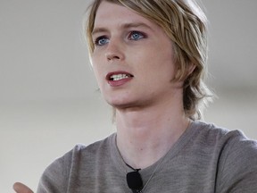 Chelsea Manning addresses an audience, Sunday, Sept. 17, 2017, during a forum, in Nantucket, Mass. The forum is part of The Nantucket Project's annual gathering on the island of Nantucket. Manning is a former U.S. Army intelligence analyst who spent time in prison for sharing classified documents. (AP Photo/Steven Senne)