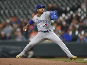 Toronto Blue Jays pitcher Marcus Stroman delivers against the Baltimore Orioles in the first inning of a baseball game, Saturday, Sept. 2, 2017, in Baltimore. (AP Photo/Gail Burton)