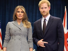 Melania Trump and the Prince Harry got the cameras flashing Saturday as they exchanged pleasantries before the opening ceremony of the Invictus Games. (Chris Jackson/Getty Images)