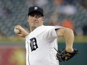 Detroit Tigers starting pitcher Jordan Zimmermann throws during the first inning of a baseball game against the Minnesota Twins, Thursday, Sept. 21, 2017, in Detroit. (AP Photo/Carlos Osorio)
