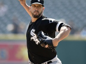 Chicago White Sox starting pitcher James Shields (33) delivers against the Detroit Tigers in the first inning, Thursday, Sept. 14, 2017, in Detroit. (AP Photo/Jose Juarez)