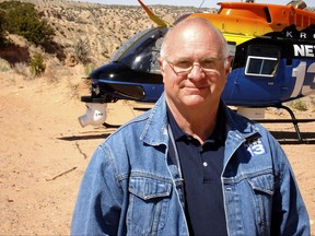 An undated photo provided by KRQE TV shows longtime reporter-videographer Bob Martin. Martin died Saturday night, Sept. 16, 2017, after the news helicopter he was piloting crashed in central New Mexico, authorities said Sunday. He was pronounced dead at the crash scene Saturday night, according to New Mexico State Police.  (KRQE TV via AP)