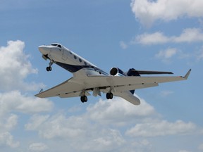 NOAA Gulfstream IV-SP taking off from Lakeland Linder Regional Airport in August 2017