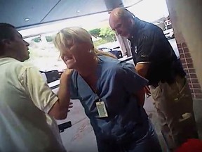 Salt Lake City Det. Jeff Payne is seen on video arresting nurse Alex Wubbels at University Hospital in Salt Lake City on July 26, 2017.