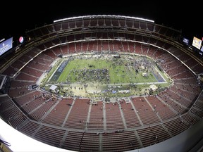 FILE - This is a Feb. 7, 2016, file photo showing Levi's Stadium in Santa Clara, Calif., after the NFL Super Bowl 50 football game, in Santa Clara, Calif. Forty-one cities in the United States, Mexico and Canada have submitted preliminary bids to host 2026 World Cup matches. The North American bid committee said Thursday, Sept. 7, 2017,  its proposal will be sent to FIFA in March. The bid is expected to include up to 25 cities. At least 12 cities would ultimately be selected if the FIFA Congress picks the joint bid when it votes in June 2018. (AP Photo/Morry Gash, File)