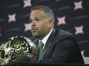 FILE - In this Tuesday, July 18, 2017 file photo, Baylor head football coach Matt Rhule speaks during the Big 12 NCAA college football media day in Frisco, Texas. Duke knows the danger of assuming an easy victory against an opponent with a poor record and some befuddling losses in other words, a team like Baylor. Not long ago, the Blue Devils were the ones being looked past. Duke plays host to the Bears on Saturday, Sept. 16, 2017 hoping to earn its first 3-0 start since 2014. (AP Photo/LM Otero, File)