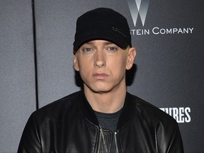 FILE - In this July 20, 2015, file photo, Eminem attends the premiere of "Southpaw" in New York. A company backed by Eminem's former producers hopes to offer a public stake in his music. Royalty Flow is planning on an IPO to raise up to $50 million and offer an investment opportunity in royalties on Eminem's catalog from 1999 to 2013. (Photo by Evan Agostini/Invision/AP, File)