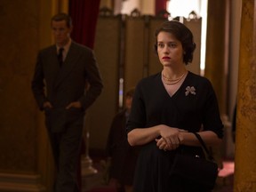 This image released by Netflix shows Claire Foy in a scene from "The Crown." Foy is nominated for an Emmy Award for outstanding lead actress in a drama series. The Emmy Awards ceremony, will air on Sept. 17. (Netflix via AP)