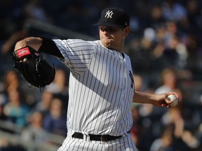 New York Yankees pitcher Jordan Montgomery delivers against the Baltimore Orioles during the first inning of a baseball game, Saturday, Sept. 16, 2017, in New York. (AP Photo/Julie Jacobson)