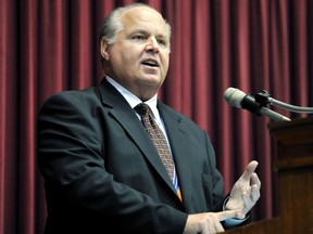 FILE - This May 14, 2012 file photo shows conservative commentator Rush Limbaugh speaking during a ceremony inducting him into the Hall of Famous Missourians in the state Capitol in Jefferson City, Mo. Limbaugh has created a storm of his own by suggesting that the "panic" caused by Hurricane Irma benefits retailers, the media and politicians who are seeking action on climate change. Al Roker, the "Today" show weatherman, said on Wednesday, Sept. 6, 2017, that Limbaugh was putting people's lives at risk. (AP Photo/Julie Smith, File)