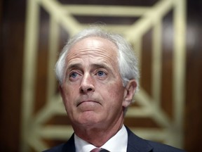 This Sept. 19, 2017 photo shows chairman Bob Corker, R-Tenn., pausing before a hearing of the Senate Foreign Relations Committee on the nomination of former Utah Gov. Jon Huntsman to become the US ambassador to Russia, on Capitol Hill in Washington. Corker says he will not seek re-election. In a surprise announcement, the two-term lawmaker said that after discussions with his family, "I have decided that I will leave the United States Senate when my term expires at the end of 2018." (AP Photo/Alex Brandon)