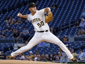Pittsburgh Pirates starting pitcher Jameson Taillon deliver in the first inning of a baseball game against the Milwaukee Brewers, Monday, Sept. 18, 2017 in Pittsburgh. (AP Photo/Gene J. Puskar)