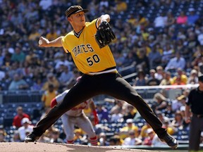 Pittsburgh Pirates starting pitcher Jameson Taillon delivers in the first inning of a baseball game against the St. Louis Cardinals, Sunday, Sept. 24, 2017 in Pittsburgh. (AP Photo/Gene J. Puskar)
