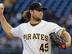 Pittsburgh Pirates starting pitcher Gerrit Cole delivers in the first inning of a baseball game against the Chicago Cubs in Pittsburgh, Wednesday, Sept. 6, 2017. (AP Photo/Gene J. Puskar)