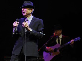 FILE - In this April 17, 2009, file photo, Leonard Cohen performs during the Coachella Valley Music & Arts Festival in Indio, Calif. Cohen's family announced on Monday, Sept. 18, 2017 that a tribute concert for the late singer-songwriter will be held in Montreal on Nov. 6, a day before the anniversary of his death at the age of 82. (AP Photo/Chris Pizzello, File)