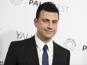 FILE - In this March 8, 2015, file photo, Jimmy Kimmel arrives at the 32nd Annual Paleyfest : "Scandal" held at The Dolby Theatre in Los Angeles. Kimmel said on Sept. 19, 2017, that Republican Sen. Bill Cassidy "lied right to my face" by going back on his word to ensure any health care overhaul passes a test the Republican lawmaker named for the late night host.   (Photo by Richard Shotwell/Invision/AP, File)